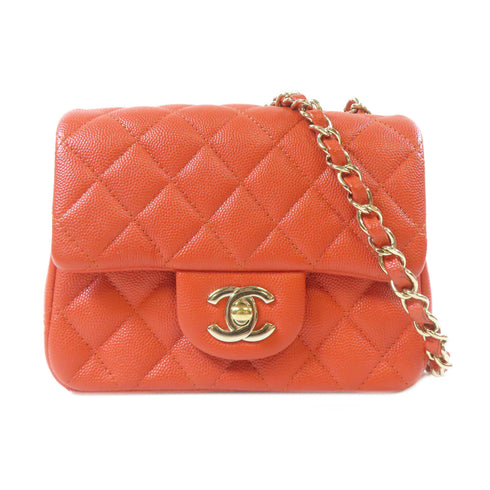 CHANEL CC GHW Mini Classic Hangbag Shoulder Bag A35200 Caviar Leather Orange