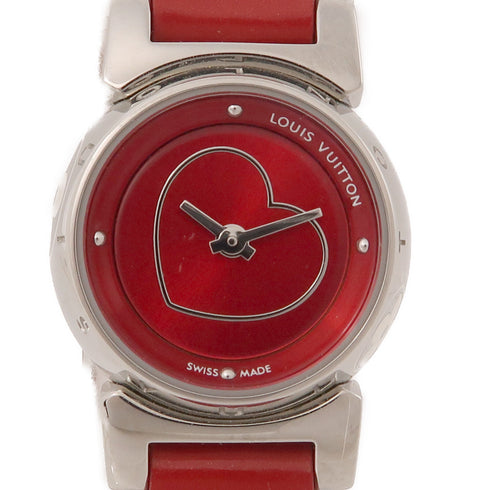 LOUIS VUITTON LV Tambour Quartz Watch Q151Z Stainless Steel/Leather Red