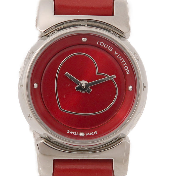 LOUIS VUITTON LV Tambour Quartz Watch Q151Z Stainless Steel/Leather Red