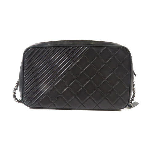 CHANEL CC SHW Chain Shoulder Bag Calfskin Leather Black v
