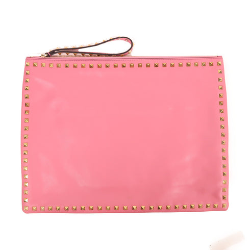Valentino GHW Clutch Calfskin Leather Pink