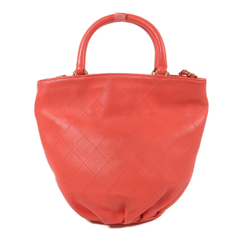 CHANEL CC GHW 2 Way Shoulder Bag Lambskin Leather Red