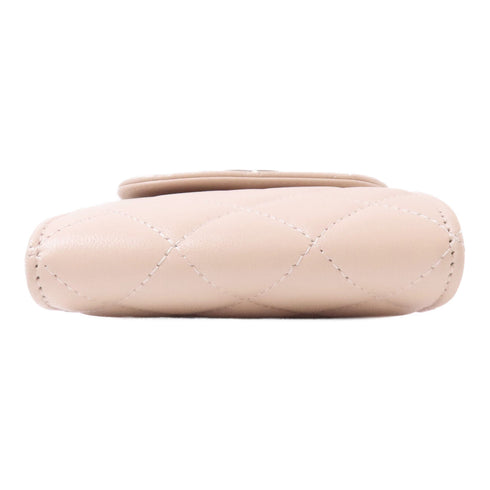 CHANEL Quilted CC GHW Chain Phone Shoulder Bag Lambskin Leather Beige