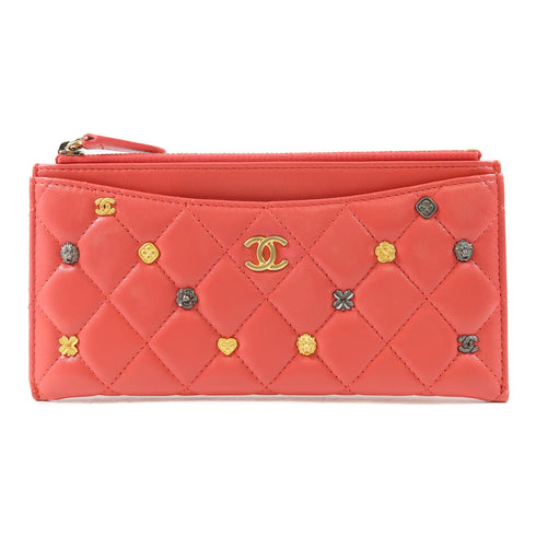 CHANEL Quilted CC GHW Long Wallet Lambskin Leather Pink