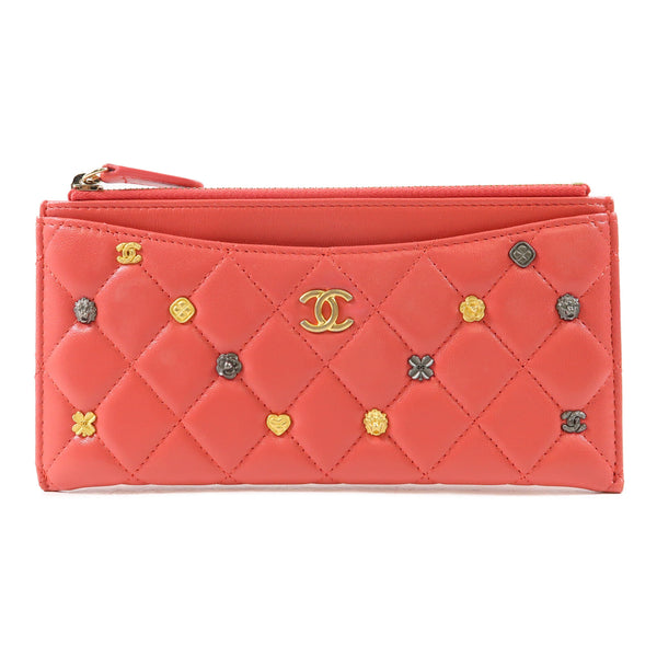 CHANEL Quilted CC GHW Long Wallet Lambskin Leather Pink