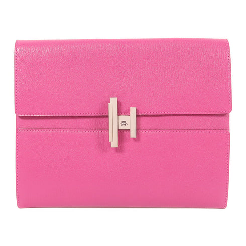 HERMES PHW Cinhetic Clutch Bag Mysore Leather Pink