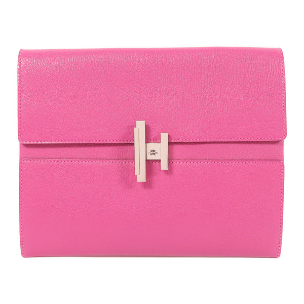 HERMES PHW Cinhetic Clutch Bag Mysore Leather Pink