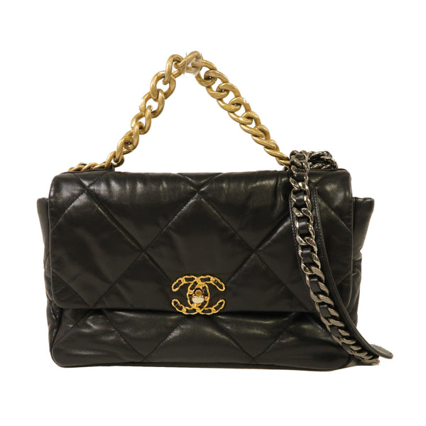 CHANEL Quilted CC GHW/SHW Chanel 19 Large 2 Way Shoulder Handbag Lambskin Black