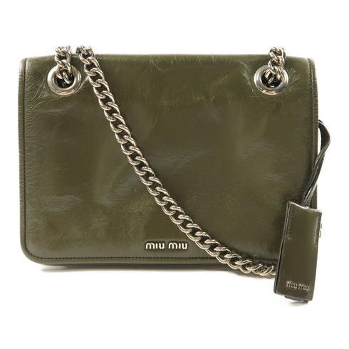Miu Miu SHW Chain Shoulder Bag Sbd015 Calfskin Leather Dark Green