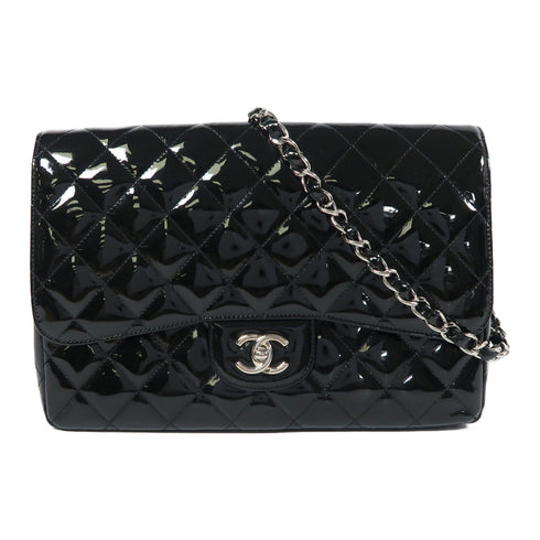 CHANEL CC SHW Large Classic Chain Shoulder Bag Patent Leather Black v1