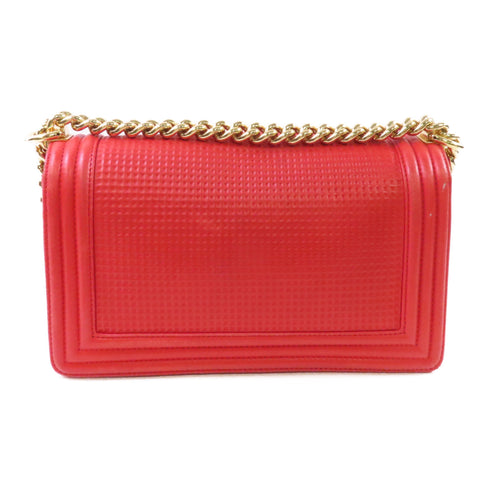 CHANEL GHW Boy Chanel 25cm Chain Shoulder Bag Calfskin Leather Red