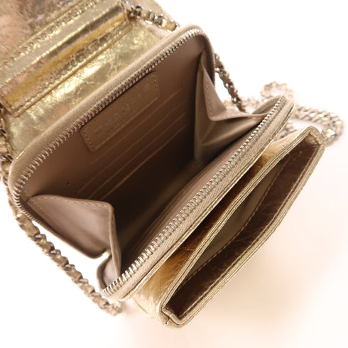 CHANEL CC SHW Chain Shoulder Bag Crossbody Calfskin Leather Gold