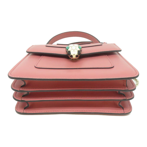 BVLGARI GWH Serpenti Forever 2Way Shoulder Handbag Calfskin Leather Pink