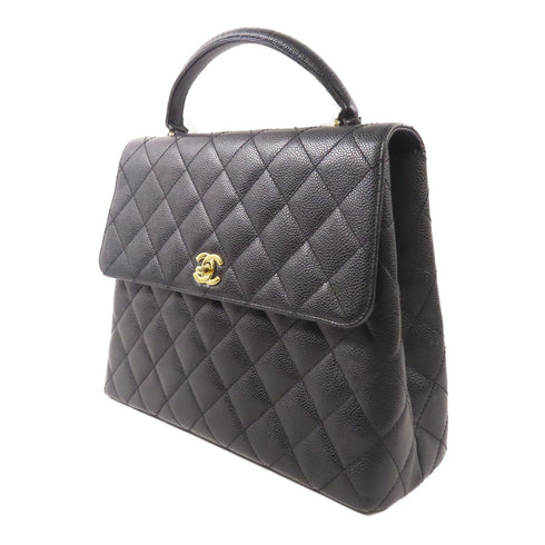 CHANEL CC GHW Vintage Top Handle Bag Handbag Calfskin Leather Black