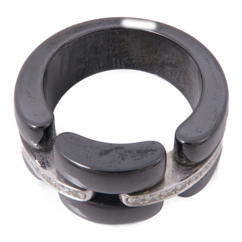 CHANEL CC Ultra Ring US#5.5 Ceramic 18K White Gold Black
