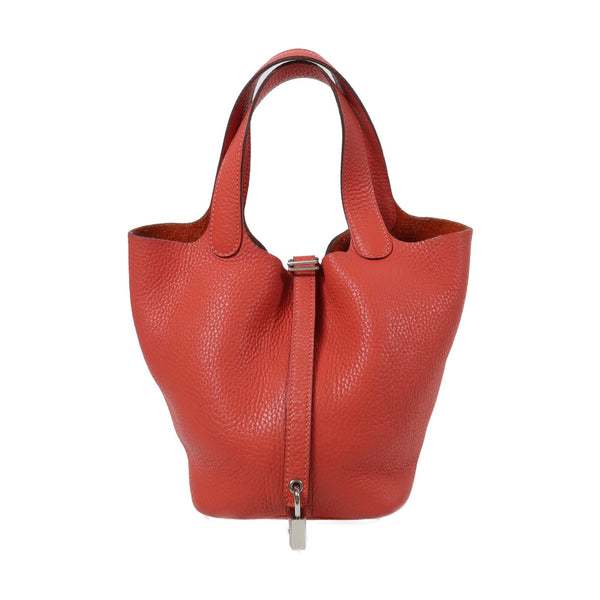 HERMES PHW Picotin PM Tote Bag Taurillon Clemence Stamp T T5 Rose Jaipur/Red