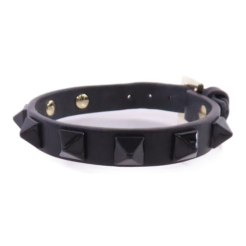 Valentino GHW Rockstud Leather Bracelet Metal Calfskin Black