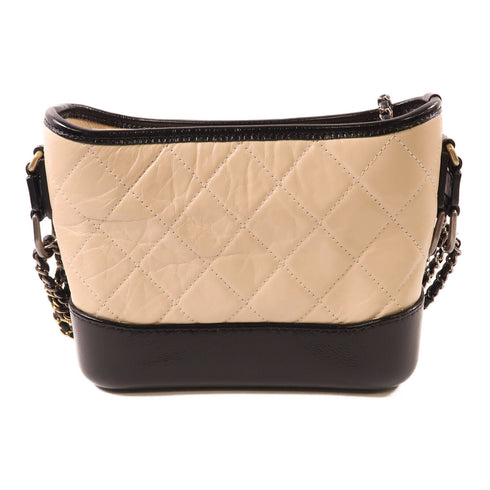 CHANEL CC Gabrielle Small Chain Shoulder Bag Calfskin Leather Black/Beige