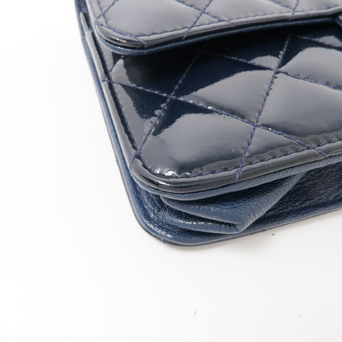 CHANEL CC GHW WOC Wallet On Chain Shoulder Bag Patent Leather Navy