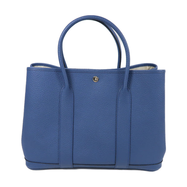 HERMES PHW Garden Party PM Tote Bag Country Leather Stamp X Bleu Thalassa/Blue
