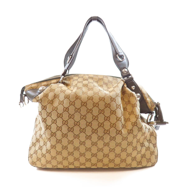 GUCCI GG SHW Shoulder Bag Handbag 232949 Canvas Leather Brown Dark Green