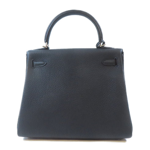 HERMES PHW Kelly 25 2 Way Shoulder Handbag Togo Leather Black Noir