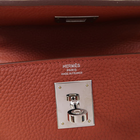 HERMES PHW Kelly 28 2 Way Shoulder Bag Taurillon Clemence Rouge