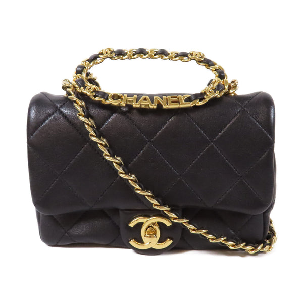 CHANEL Quilted CC GHW 2 Way Chain Shoulder Bag AS3748 Lambskin Leather Black