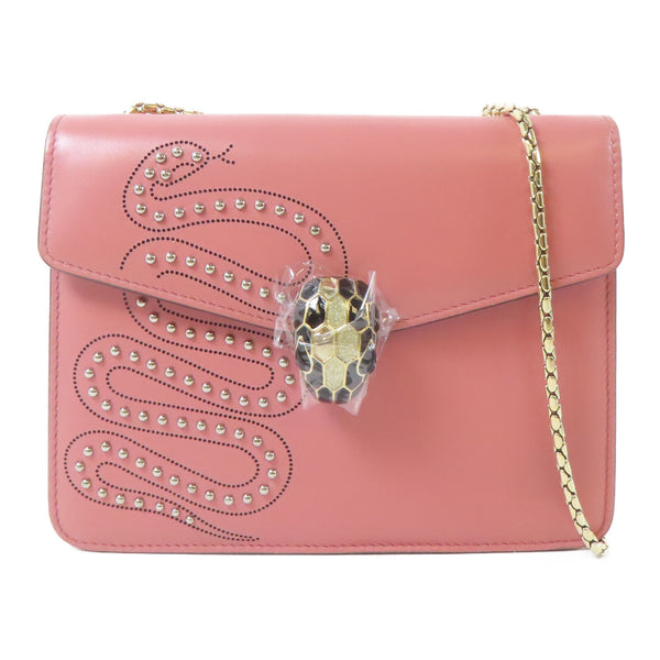 BVLGARI GHW Serpenti Forever Chain Shoulder Bag Calfskin Leather Pink v1