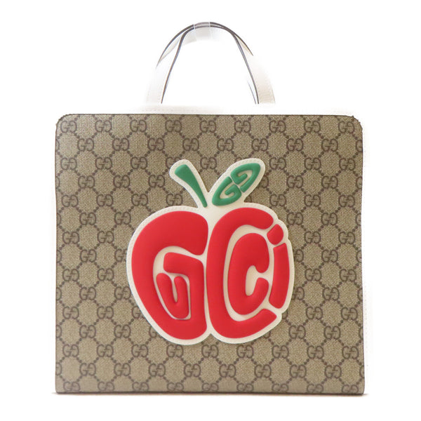 GUCCI GG SHW GG Tote Bag Handbag 605614 PVC Coated Canvas Brown White