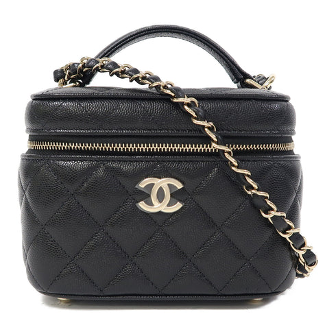 CHANEL CC GHW Vanity Case Chain Shoulder Bag AS3171 Calfskin Leather Black