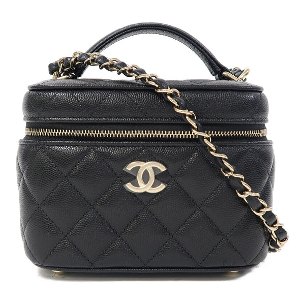 CHANEL CC GHW Vanity Case Chain Shoulder Bag AS3171 Calfskin Leather Black