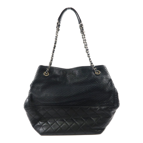 CHANEL CC SHW Chain Shoulder Tote Bag Lambskin Leather Black v1