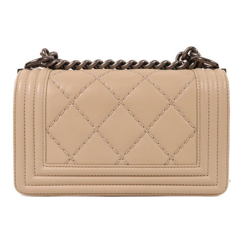 CHANEL CC Boy 20 Chain Shoulder Bag Lambskin Beige