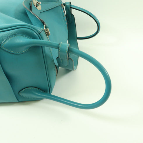 HERMES PHW Lindy 30 2 Way Shoulder Handbag Swift Leather Bleu Paon Green