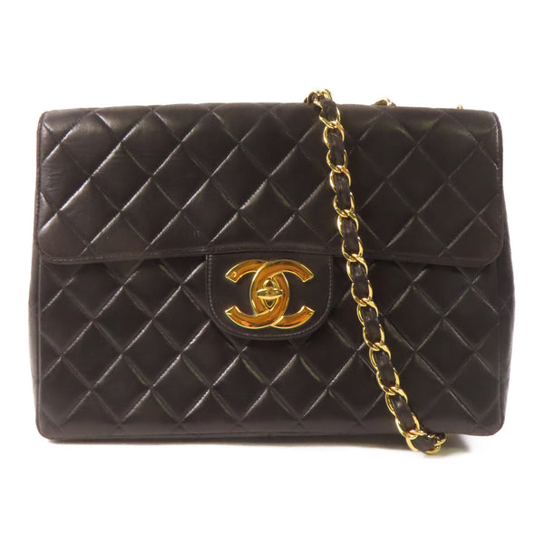 CHANEL Black Diamond style cowhide leather Vintage Shoulder Bag Golden cross...
