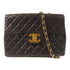 CHANEL Black Diamond style cowhide leather Vintage Shoulder Bag Golden cross...