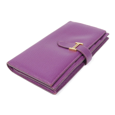 HERMES GHW Bearn Long Wallet Chevre Leather Amethyst Purple