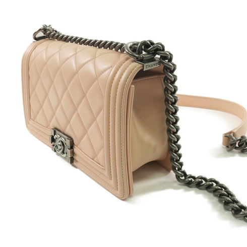 CHANEL Quilted CC SHW Boy 25 Chain Shoulder Bag Lambskin Leather Pink
