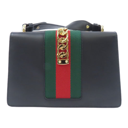 GUCCI GG GHW Sylvia Shoulder Bag 421882 Calfskin Leather Black
