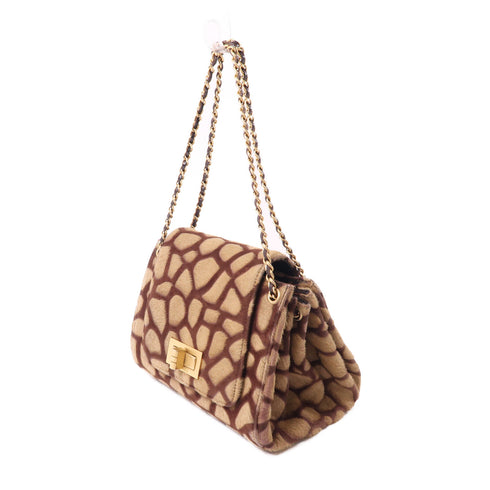 CHANEL CC GHW 2.55 Chain Shoulder Bag Horse Hair Brown