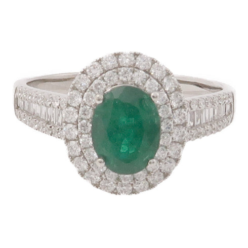 JEWELRY 1.37ct Emerald 0.63ct Diamond Ring 18K White Gold US#8.25