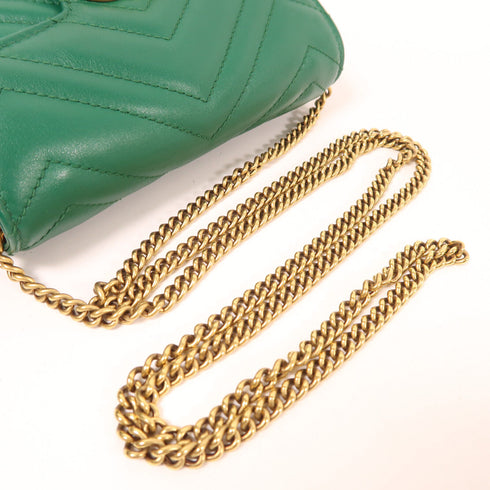 GUCCI GHW GG Marmont Chain Shoulder Bag Leather Green 476433