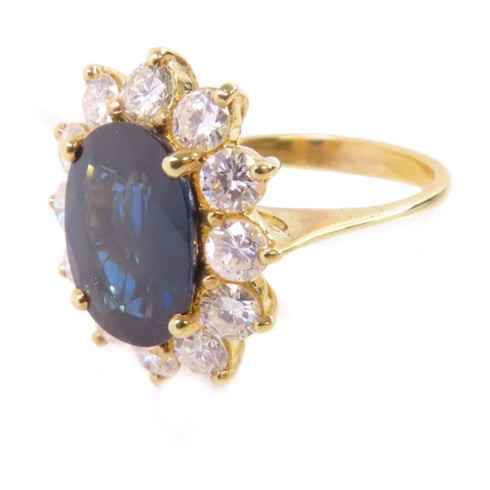 FINE JEWELRY Sapphire Diamond Ring US#6 18K Yellow Gold