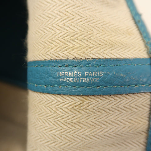 HERMES PHW Garden Party PM Tote Bag Handbag Negonda Leather Turquoise