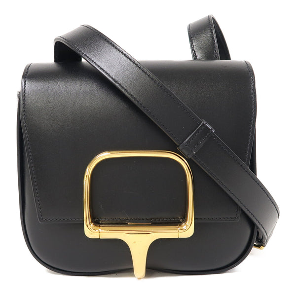 HERMES GHW Della Mini Shoulder Bag Calfskin Leather Black Noir