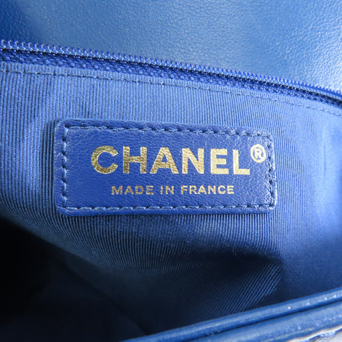 CHANEL Quilted CC GHW Boy 28 Chain Shoulder Bag Lambskin Leather Blue