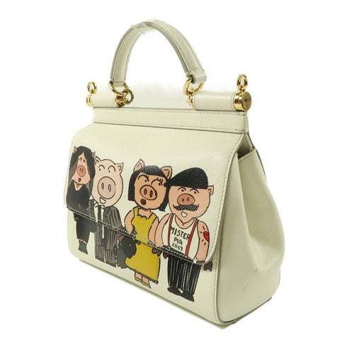 Dolce & Gabbana D&G GHW 2Way Shoulder Bag Family Pig Bianco BB6003 Leather White