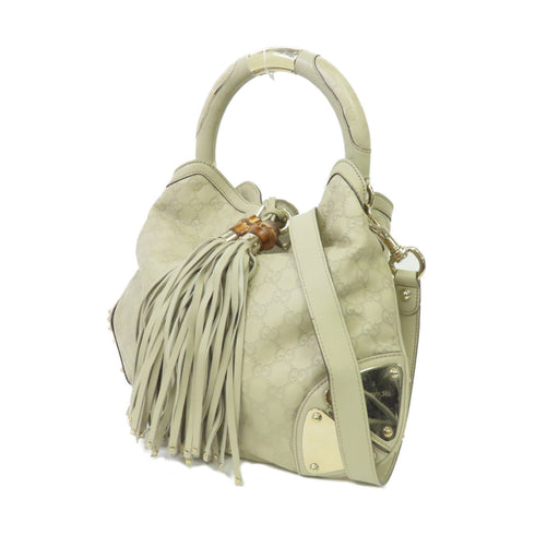 GUCCI GG GHW 2way Shoulder Bag Calfskin Leather White