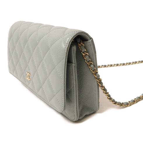 CHANEL CC GHW Wallet On Chain Chain Shoulder Bag Calfskin Leather Olive Green